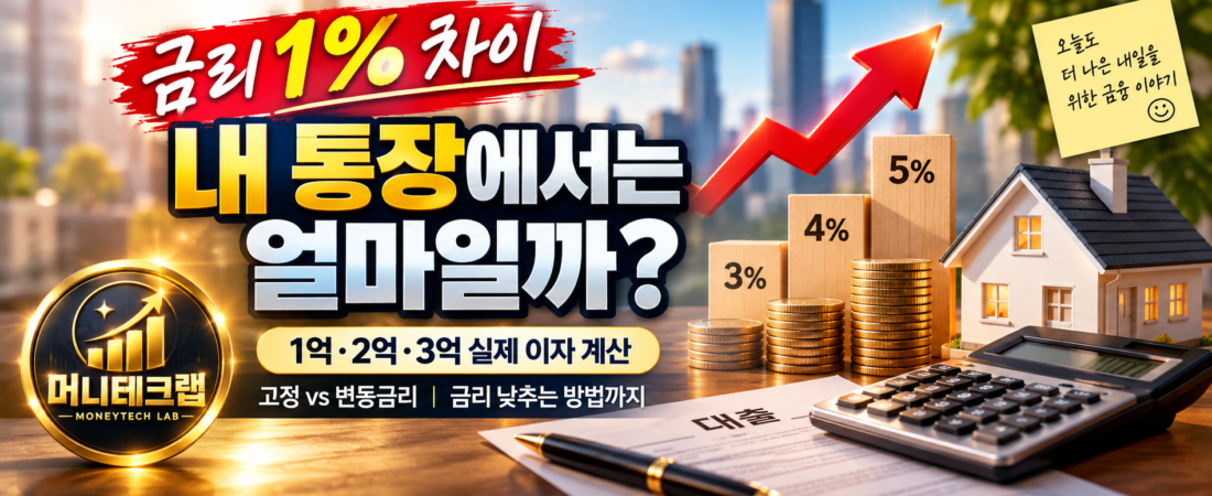 대출금리 1% 오르면 매달 얼마 더 낼까?｜1억·2억·3억 실제 이자 계산